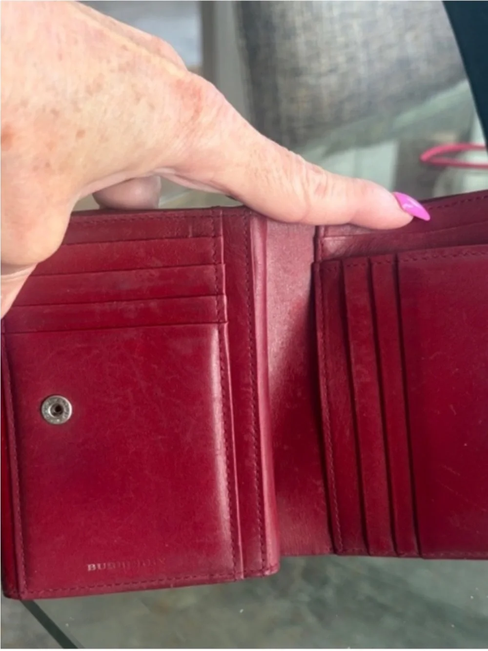 Burberry Red Embossed Leather Compact Wallet